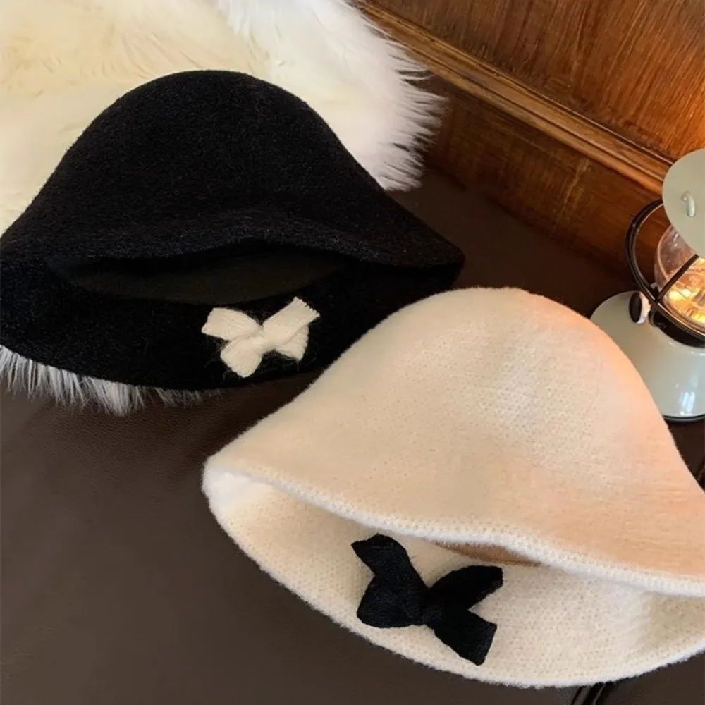 أنيقة بلون القوس غطاء دلو الكورية نمط تنوعا الصوفية قبعة الصيد متماسكة لفة الحواف النساء قبعة بحافة الشارع الشهير
