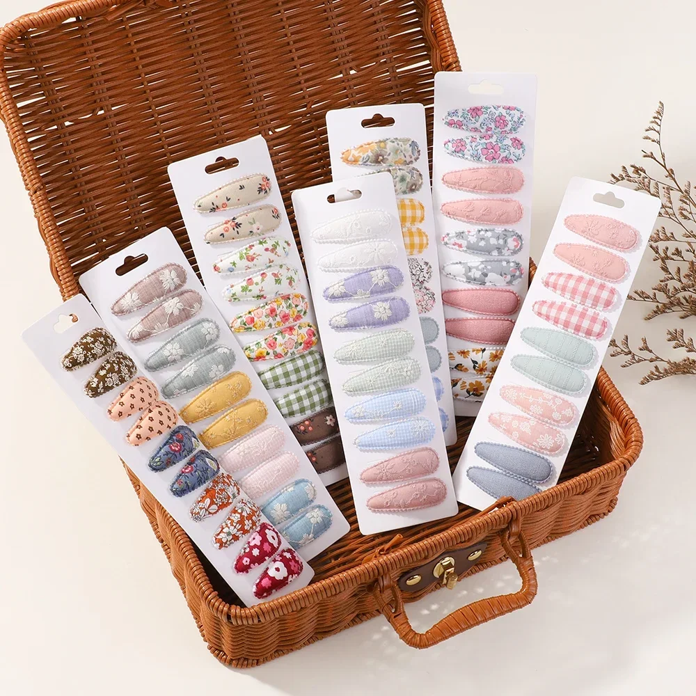 

20Pcs/Set Ins Flower Hair Snap Clips for Women Girls Print Cotton Fabric Plaid Baby Hairpins Hairgrips Headwear Hair Accessories
