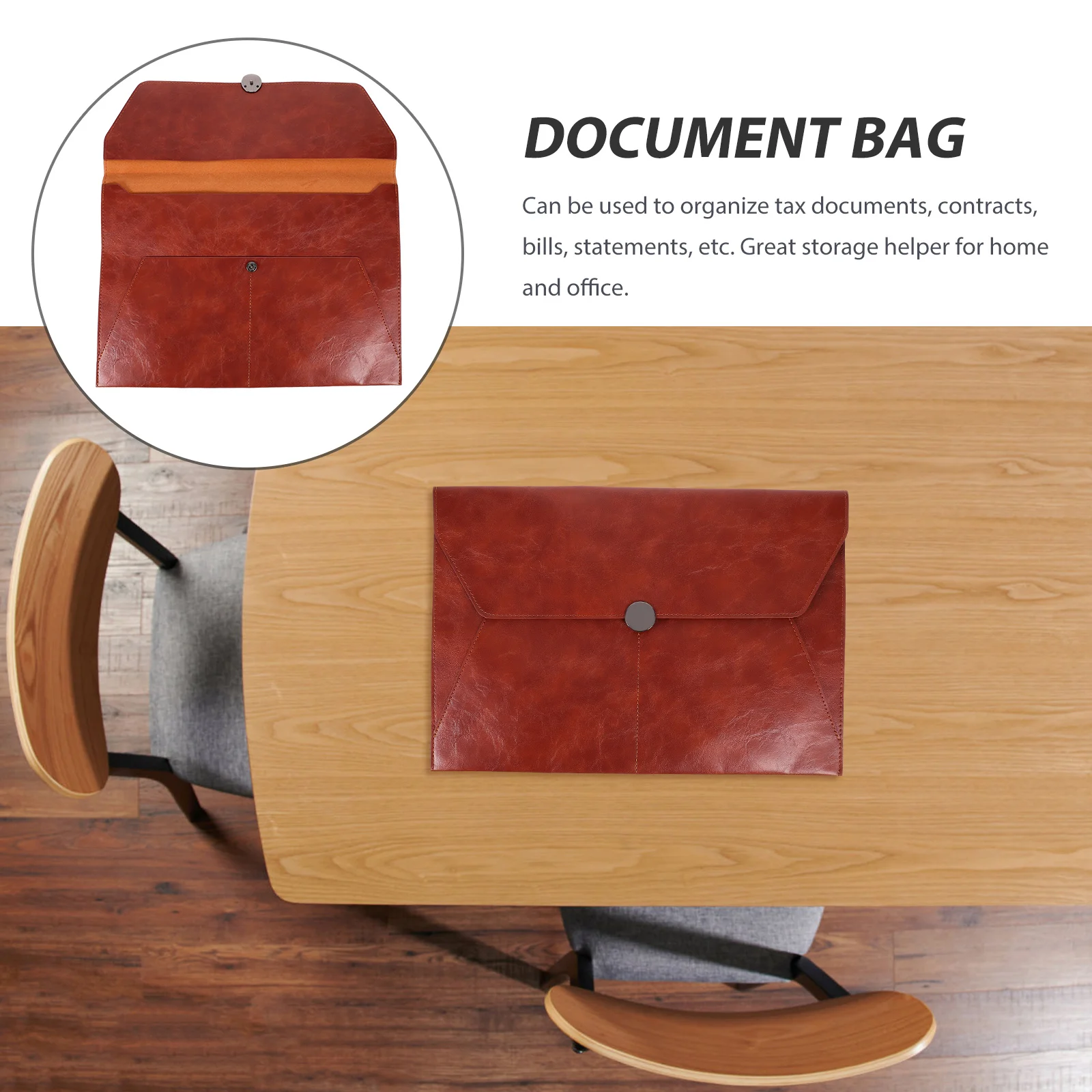 Expandable File Folder A4 Imitation Large Capacity Storage Bag Portfolio Office Holder Travel Case High Organizer Brown