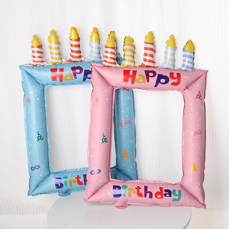 1/2pcs Blue Pink Birthday Photo Frame Foil Balloon Backdrop Props for Happy Birthday Party Celebrations Decoration Supplies - view 3