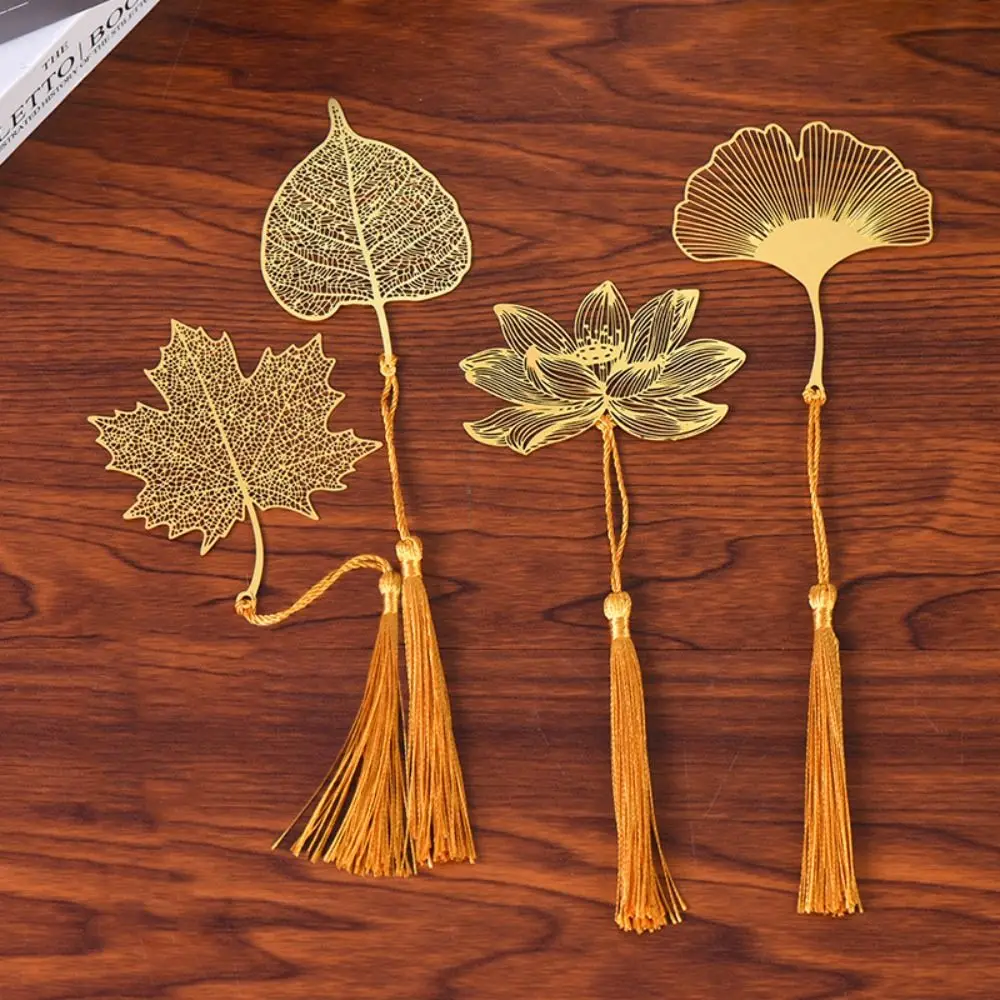 Creative Tassels Hollowed Out Bookmark Lotus Flower Leaf Vein Metal Bookmark Ginkgo Leaf Wutong Leaves Book Clip Gift