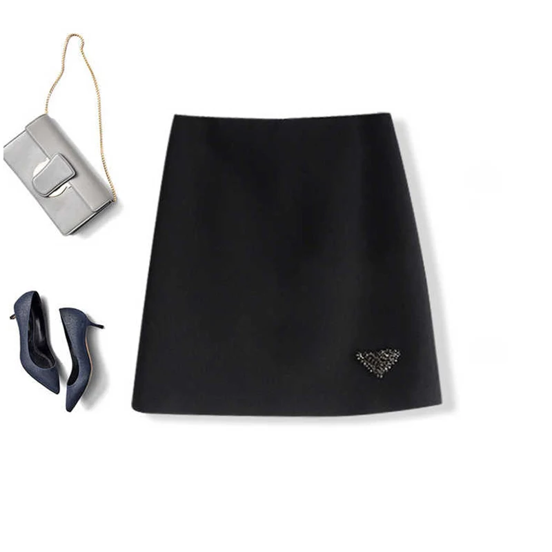  Summer New Sle White Heavy Embellied A-Line  Skirt High Waist Slimming Commute Ladylike ort Skirt for Women