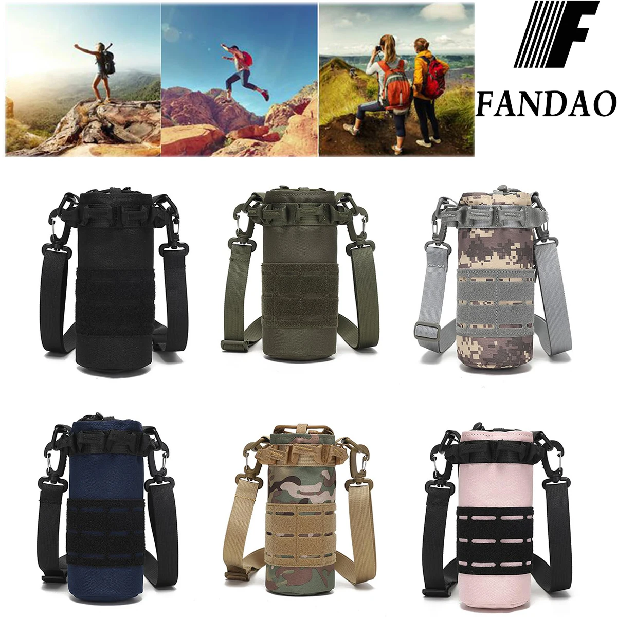 

1050D Tactical Molle Sports Water Bottle with Adjustable Shoulder Strap&Drawstring Bottle Carriers Bag for Hiking Camping Fishin