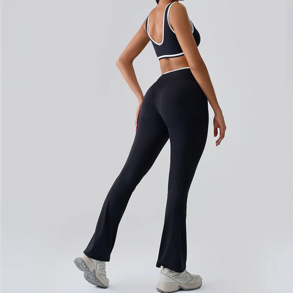 Women's 2-Piece Yoga Set Cross-Waist Flared Yoga Pants & Outdoor Sports Bra Quick-Dry High-Elasticity Workout Gym Running Outfit