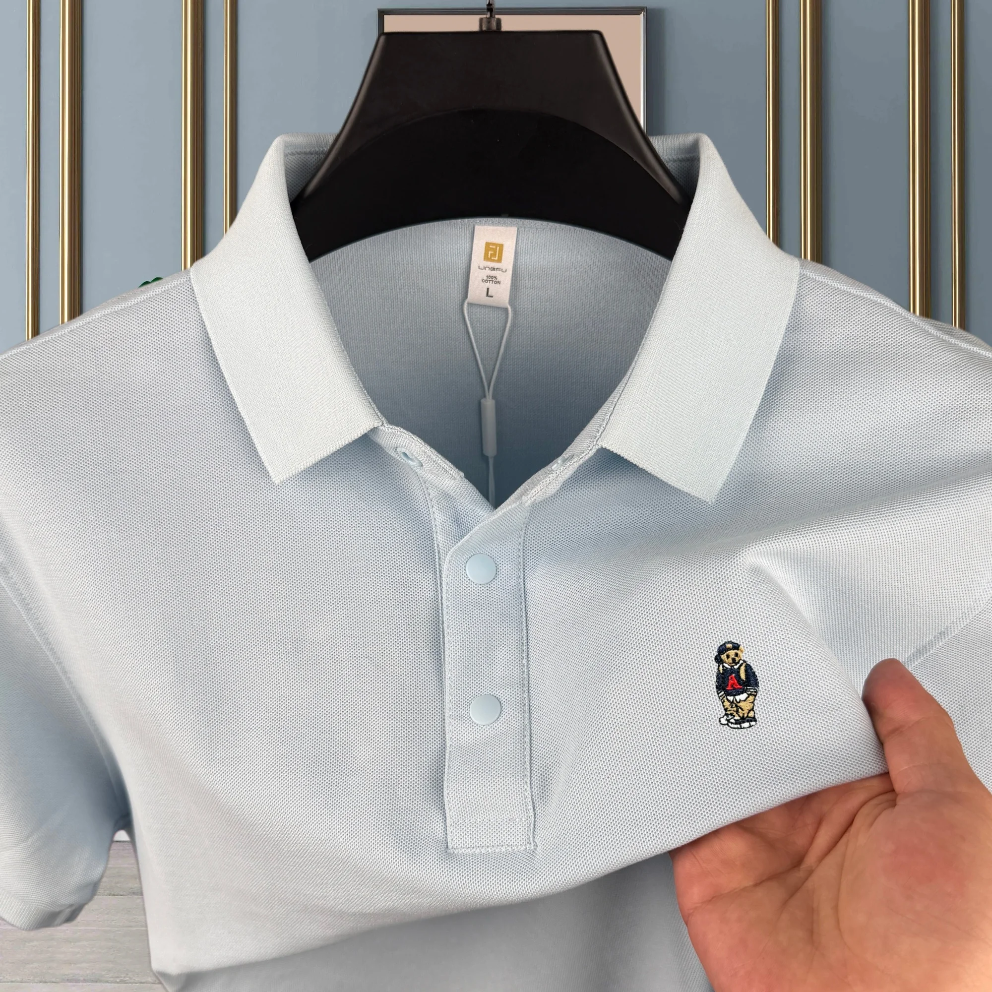 100% pure cotton high-end brand men's short sleeved polo shi