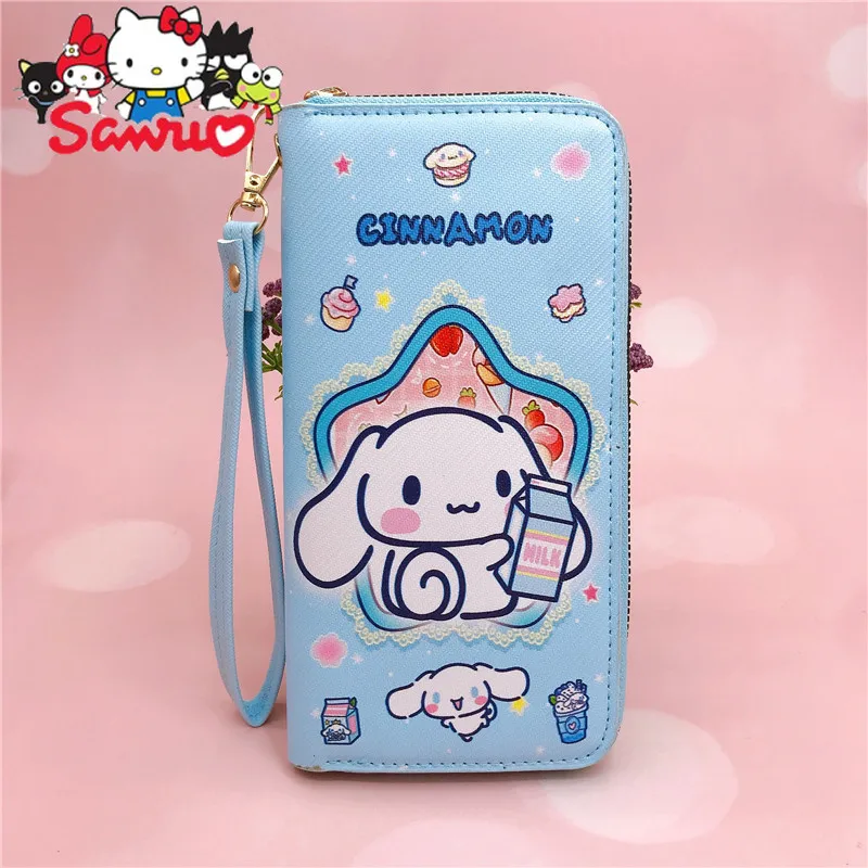 Sanrio Melody Kuromi Hello Kitty Cinnamoroll Pochacco's New Wallet Women Long Zippered Phone Bag Clutch Card Bag with Handstrap