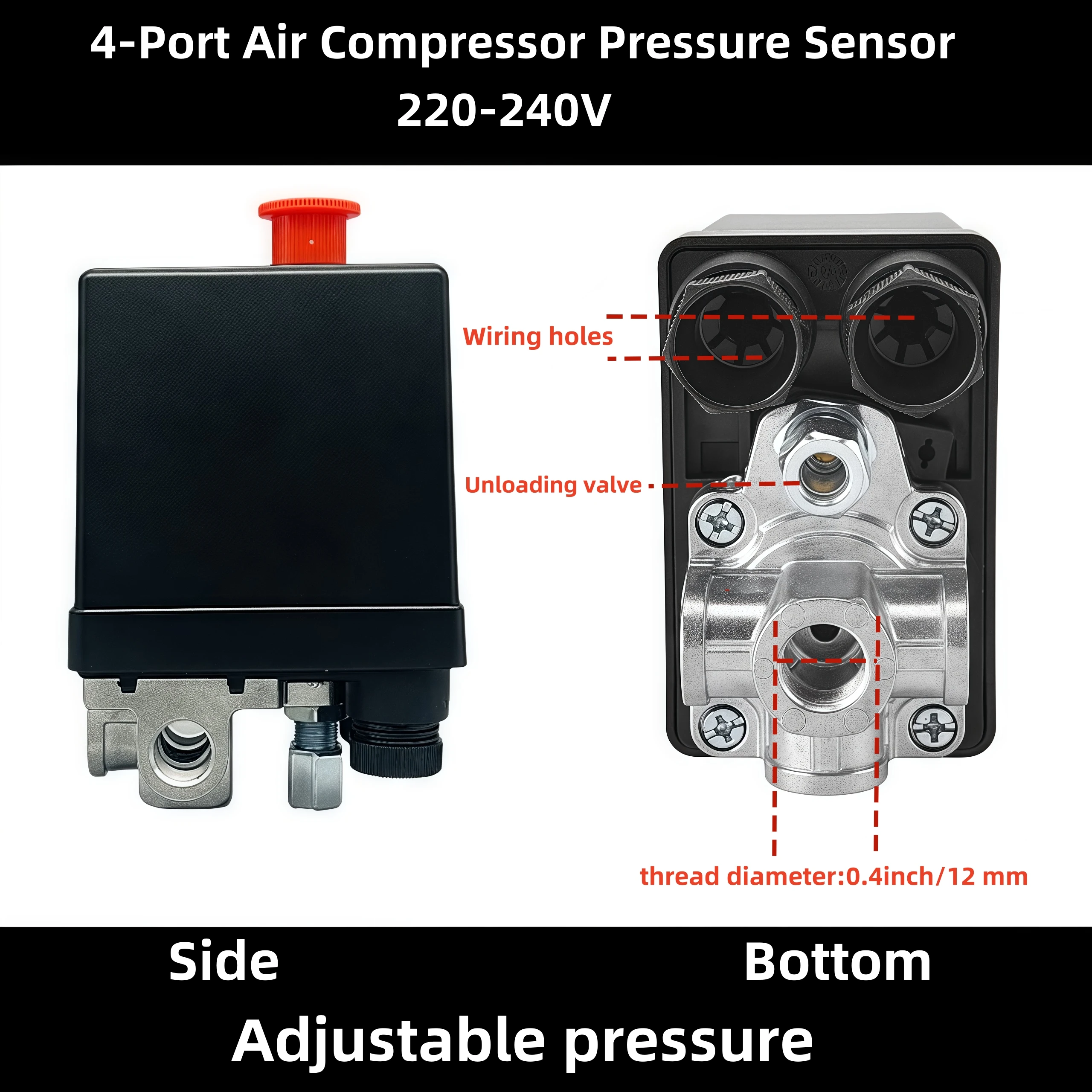 1pc 4-Way Air Compressor Pressure Switch Control Valve 90-120PSI  Pneumatic Upgraded Replacement Parts Air Compressor Accessorie