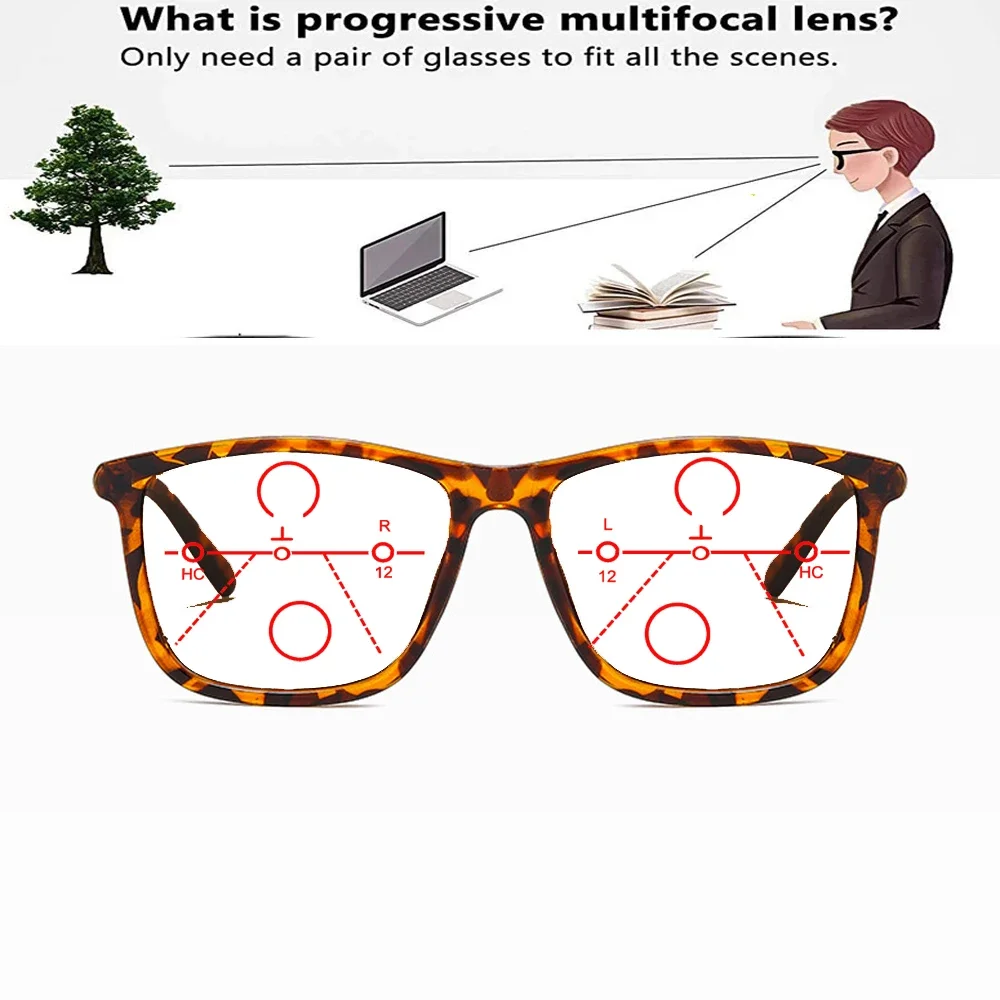 Square Simple Fashionable Personality Large Frame Comfortable Progressive Multifocal Reading Glasses +0.75 To +4