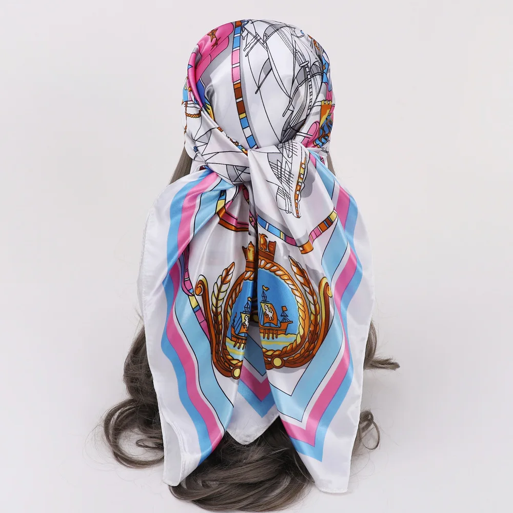 2023 Spring and Autumn Silk Imitation Scarves Women\'s Wholesale 90 * 90CM Square Scarf Pattern Neck Tie Waist Scarf Shawl