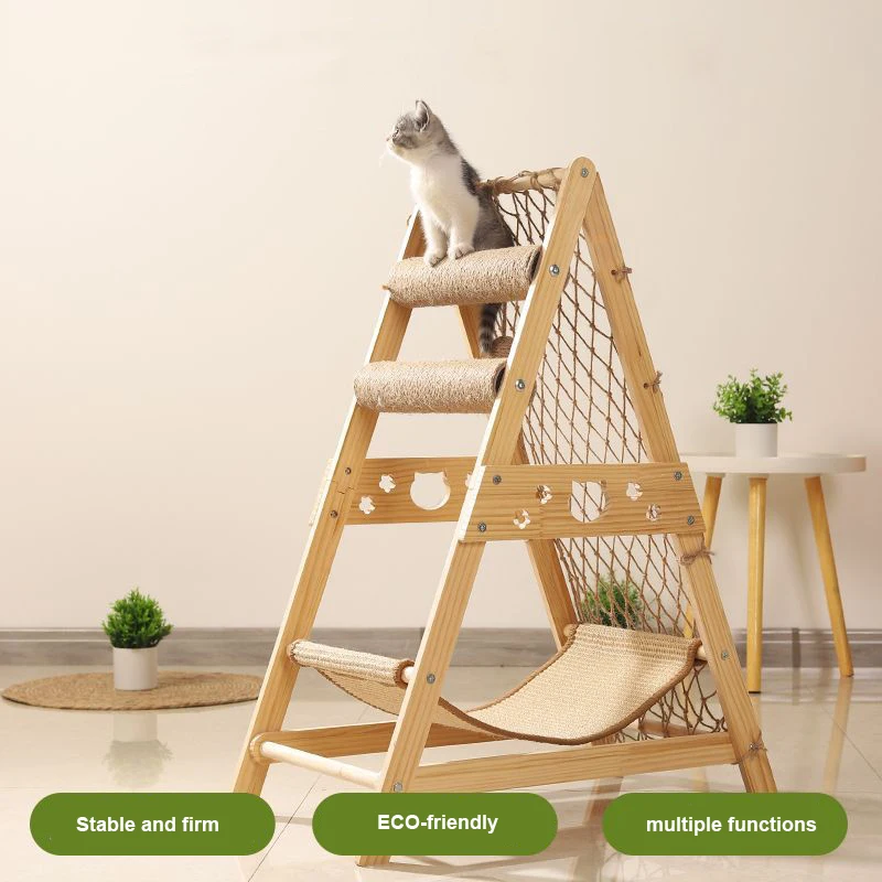 Climbing net cat climbing frame wooden cat litter platform cat hammock multi-cat suitable for playing and sleeping in one