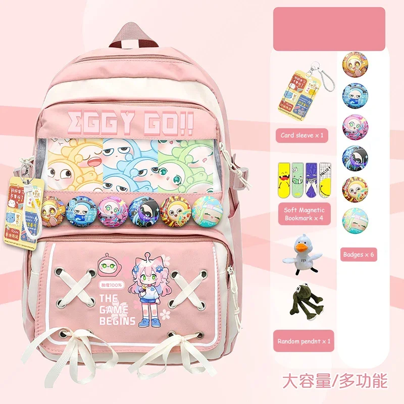 Tas punggung sekolah anak laki-laki dan perempuan, ransel kapasitas besar Mochilas Anime 44 × 32 × 13cm, hitam biru Pink, pesta telur, siswa anak-anak remaja