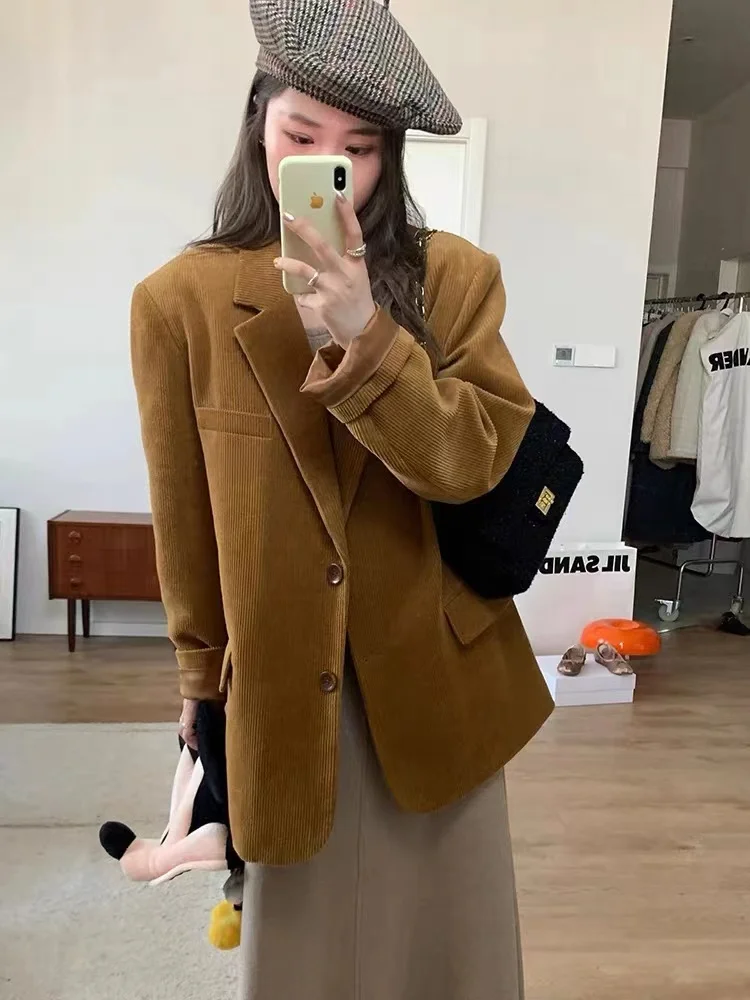 All-match Classic Miscellaneous Cotton-Padded Women\'s Woolen Suit Coat New Autumn and Winter Vintage Thick Loose Woolen Coat Top