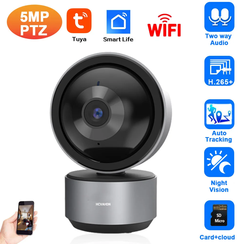 

Tuya 5MP WIFI PTZ Secuity Camera Indoor Human Auto Tracking Wireless CCTV Surveillance IP Camera Smart Life Baby Monitor Cam 2K