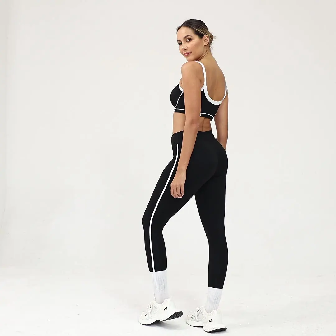 

Костюм для йоги, спортивный костюм для фитнеса, с высокой талией, плотная дышащая одежда для бега на открытом воздухе, тренировочная одежда, леггинсы для спортзала, брюки, спортивный бюстгальтер, комплект из 2 предметов