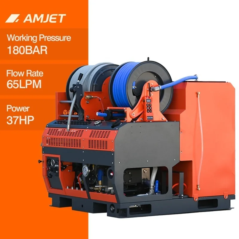 AMJET WS1865-Pro 2900psi Sewer Jetter Machine 65lpm Heavy  Sewer Cleaning Machine Vehicle-mounted Drain Cleaning Machine