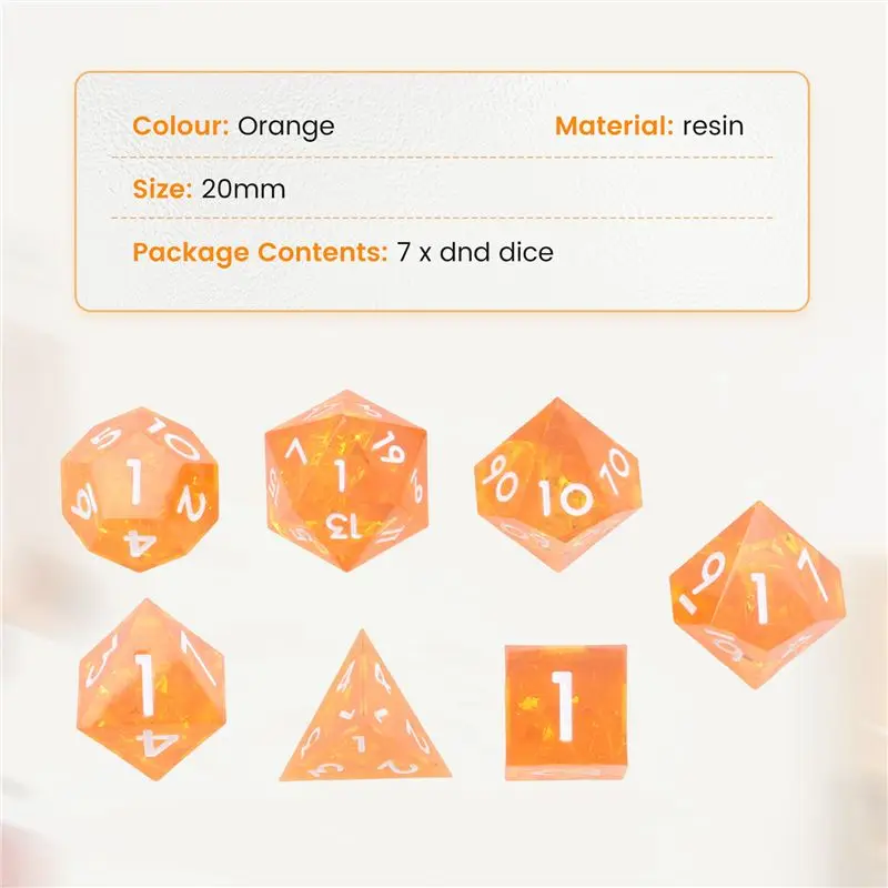 -[Cilae-17R] Polyhedral Dice Set 7 Piece Sharp Handmade Dice Set With Sharp Edges For RPG MTG Table Games D&D Pathfinder,Shiny O