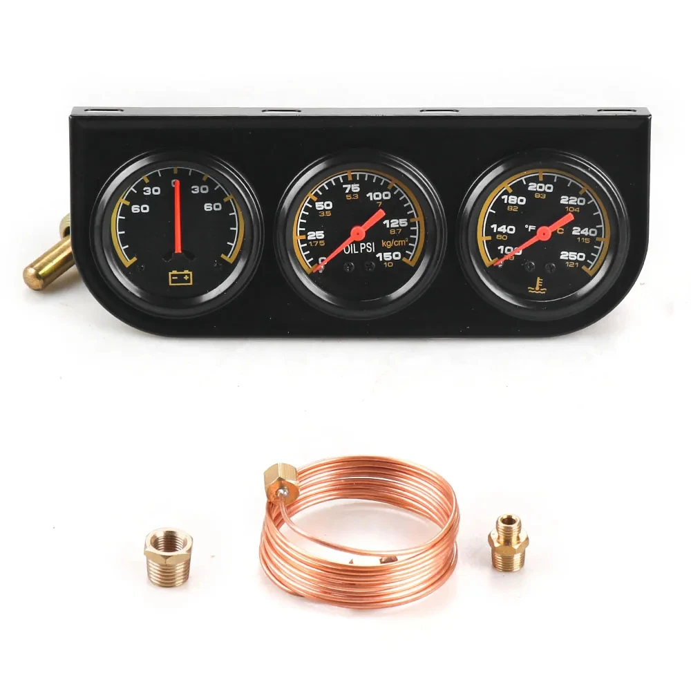 New 3 In1 Triple Gauge Kit Water Temp Gauge C/F＆Oil Pressure Gauge PSI ＆Voltmeter 12V Car Mechanical Gauge Set With Sensor