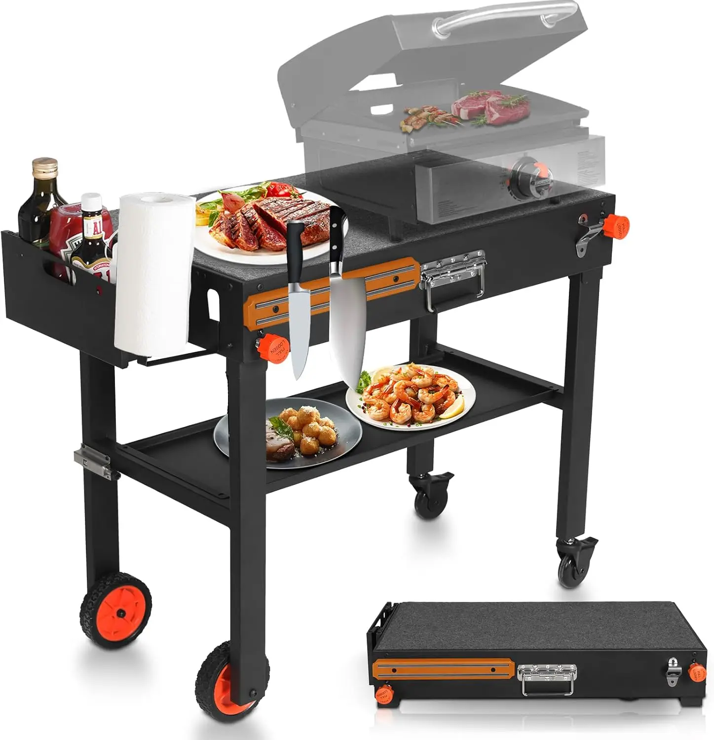 

Портативный уличный стол-гриль на колесах для кемпинга, пикников и приготовления еды - складная конструкция-тележка