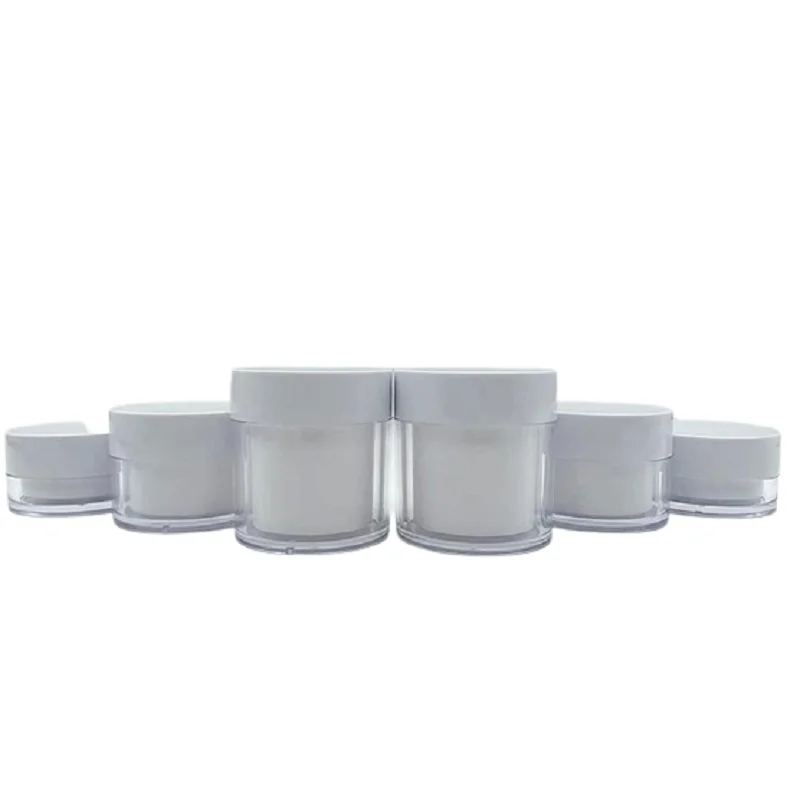 

20G 30G 50G PS Round Clear Double Layers Bottom Plastic Eye Cream Pots PP Inner Tank White Lid Empty Skincare Cream Jars 10pcs