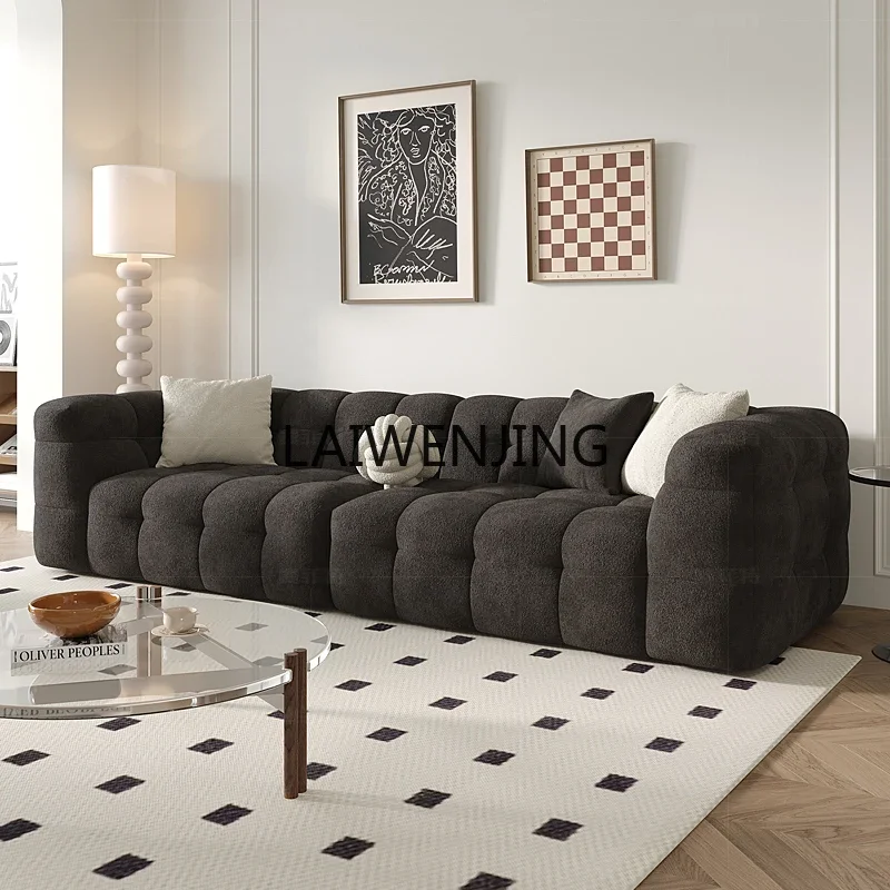 LYN lamb wool technology cloth simple straight row sofa living room household small apartment flannel sofa