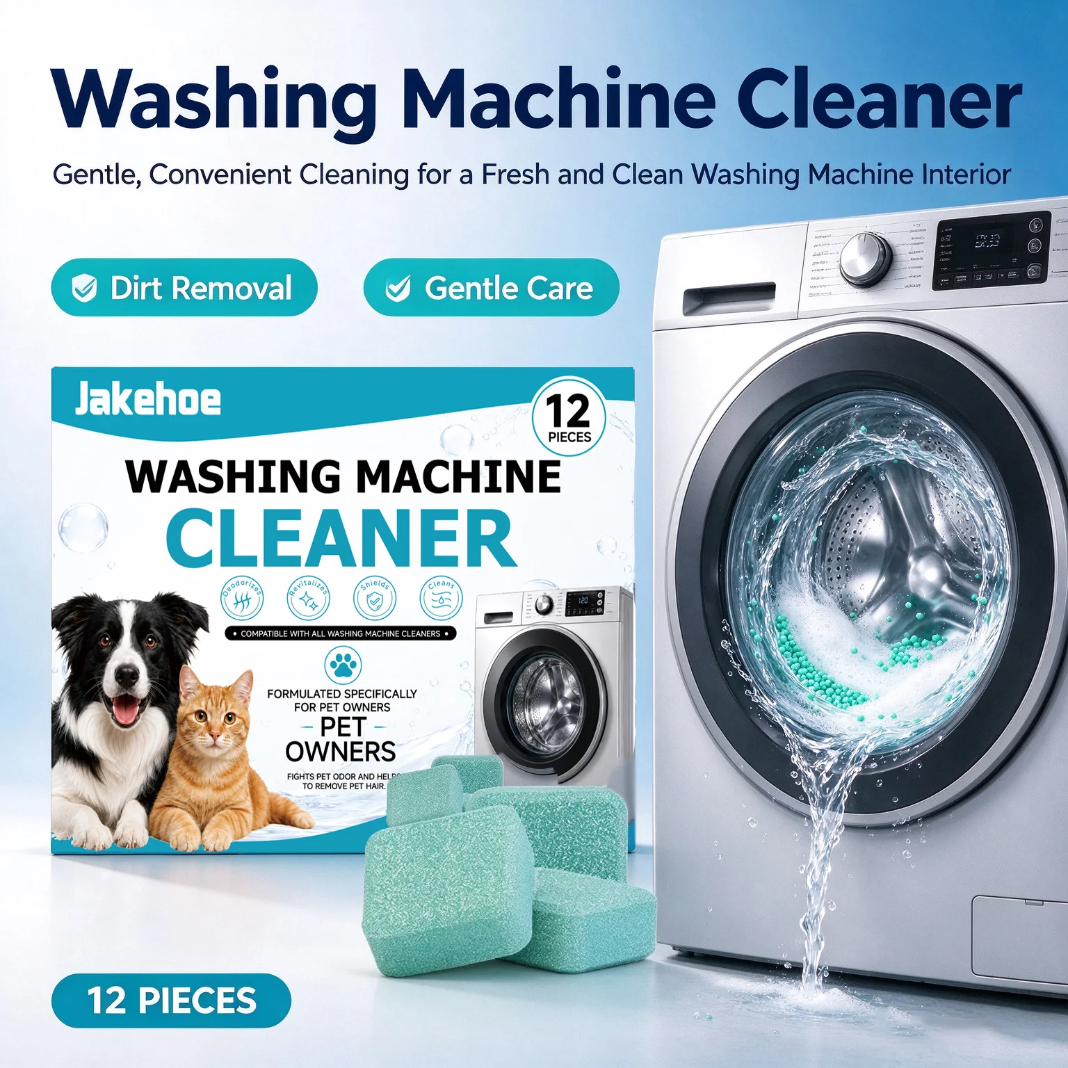 Washing Machine Cleaner Tablets Removing Mold Stains & Pet Hair Eliminating Odors Descaler for Cleaner Drum & Fresher Laundry