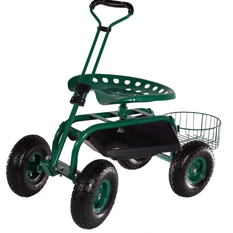 

Metal Garden Wagon Cart With Tool Tray And Basket Rolling Garden Cart Multifunction Easy To Use