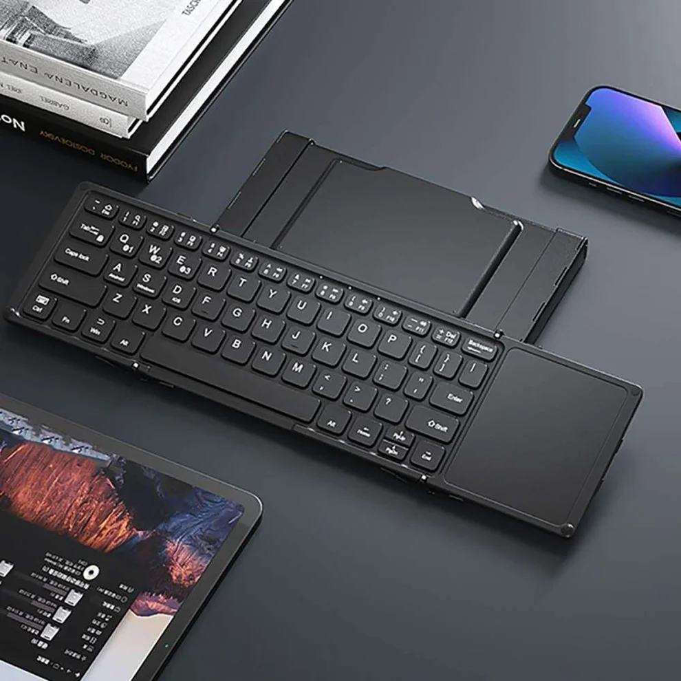 JOMAA-teclado inalámbrico plegable, accesorio recargable con panel táctil, multidispositivo, Bluetooth, para IOS y Android