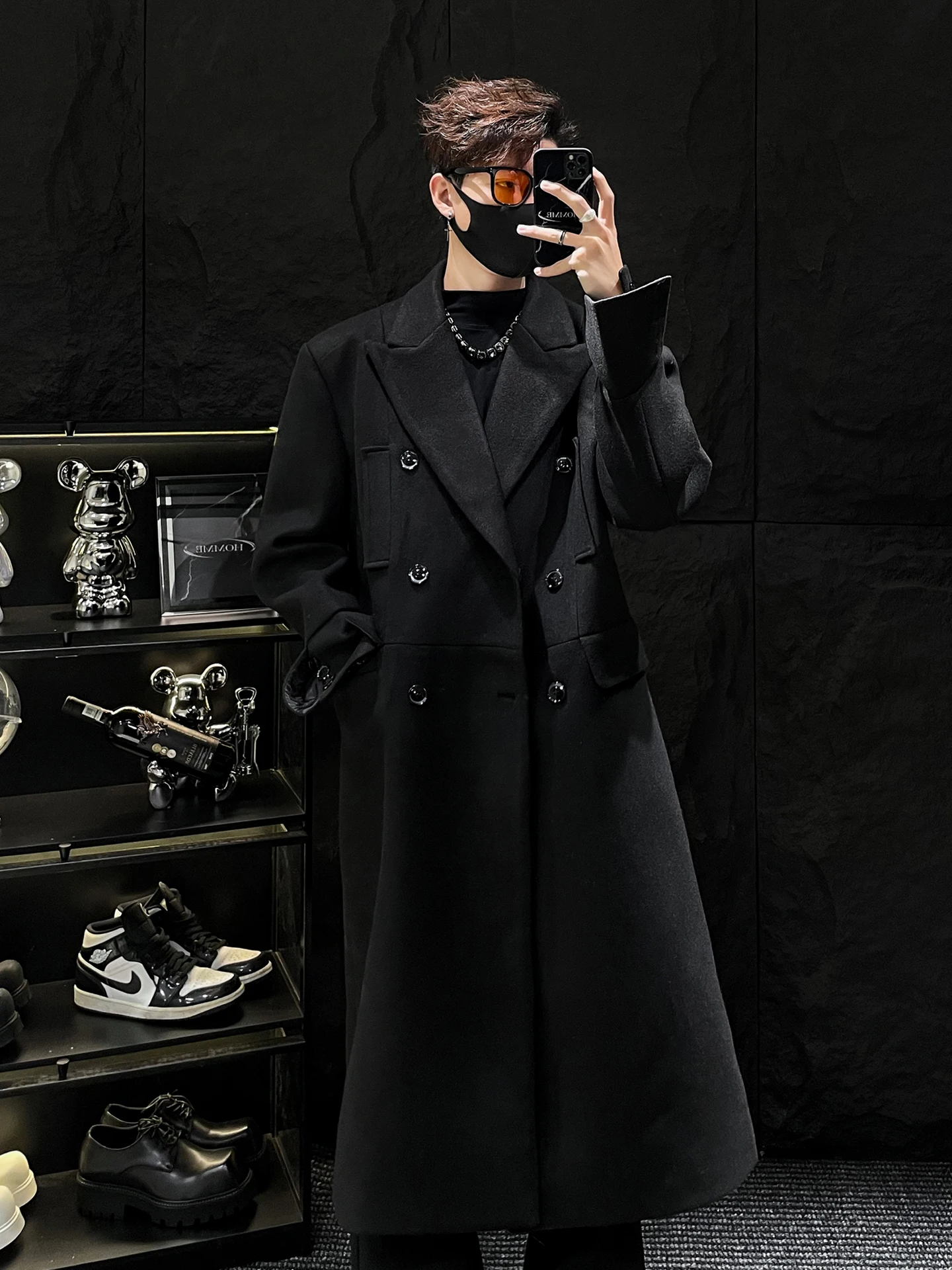 

Длинное шерстяное пальто для мужчин с двойной застежкой на пуговицы, в корейском стиле, осенне-зимняя модная верхняя одежда для молодежи, трендовый стиль