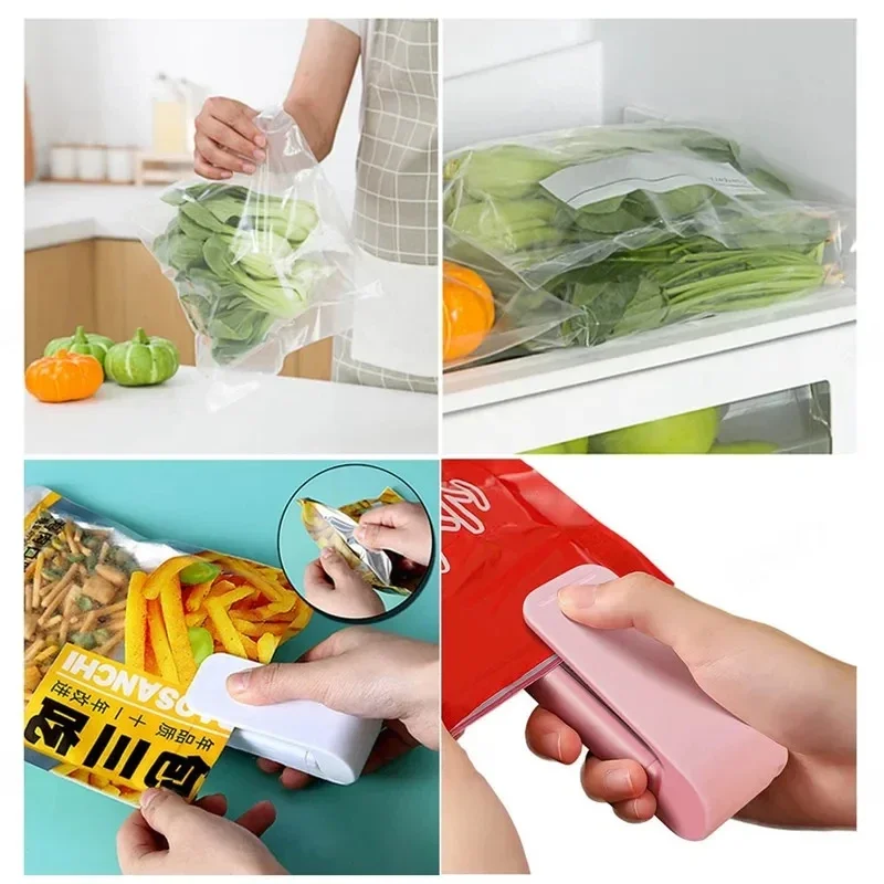 Mini máquina selladora de bolsas de plástico, máquina de sellado de Clip de almacenamiento, sellador portátil, sellado de embalaje para aperitivos