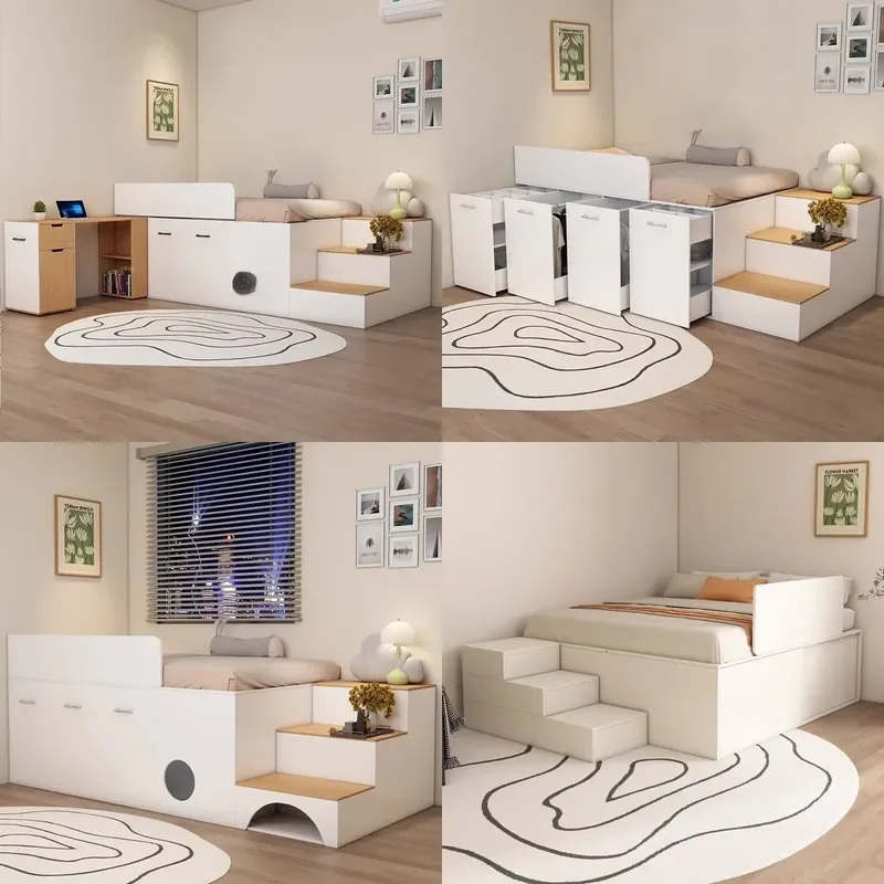 Compact Loft Bed with Integrated Desk Storage Space Saving Half High Frame for Kids Bedroom Small Apartment Furniture
