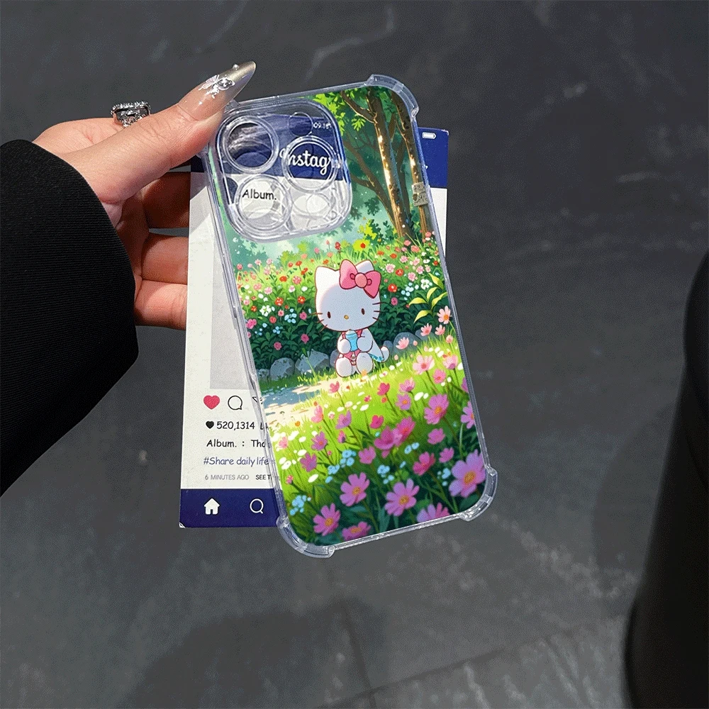 Sanrio KT Soft Phone Case For IPhone 13 IPhone 16/15/14/13/12/11/x/xs/xs Max Girl Mobile Phone Cases Hellokitty Anime