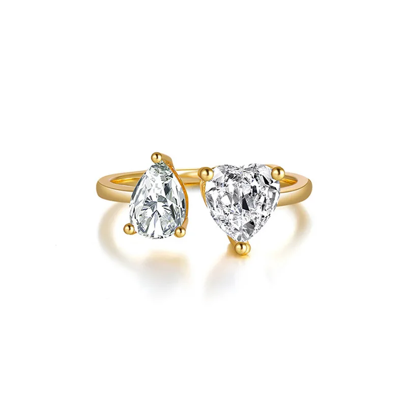 

Jenny&dave S925 Sterling Silver Water Droplet Double Heart-shaped Zircon Ring With Adjustable Opening Jewelry Rings Women's Ring