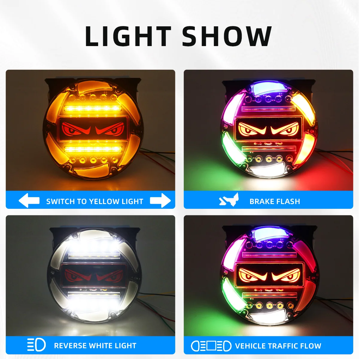 1/2/4pcs Devil's Eye Truck Fog Light 12v Warning Light Colorful Led Driving Brake 24v Anti-rear-end Collision Truck Flash Light