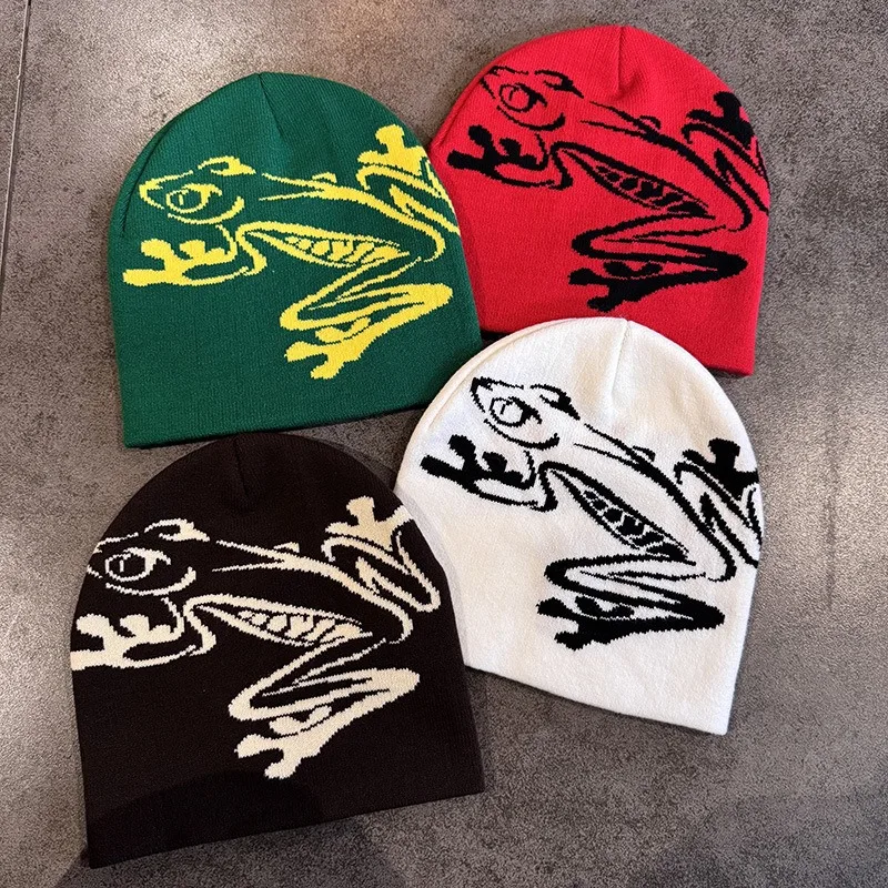 Tree Frog Print Beanie Men Women, Stretchy Knit Skull Cap for Outdoor Sports, Casual Streetwear, Unisex Cuffed Winter Hat, image 5