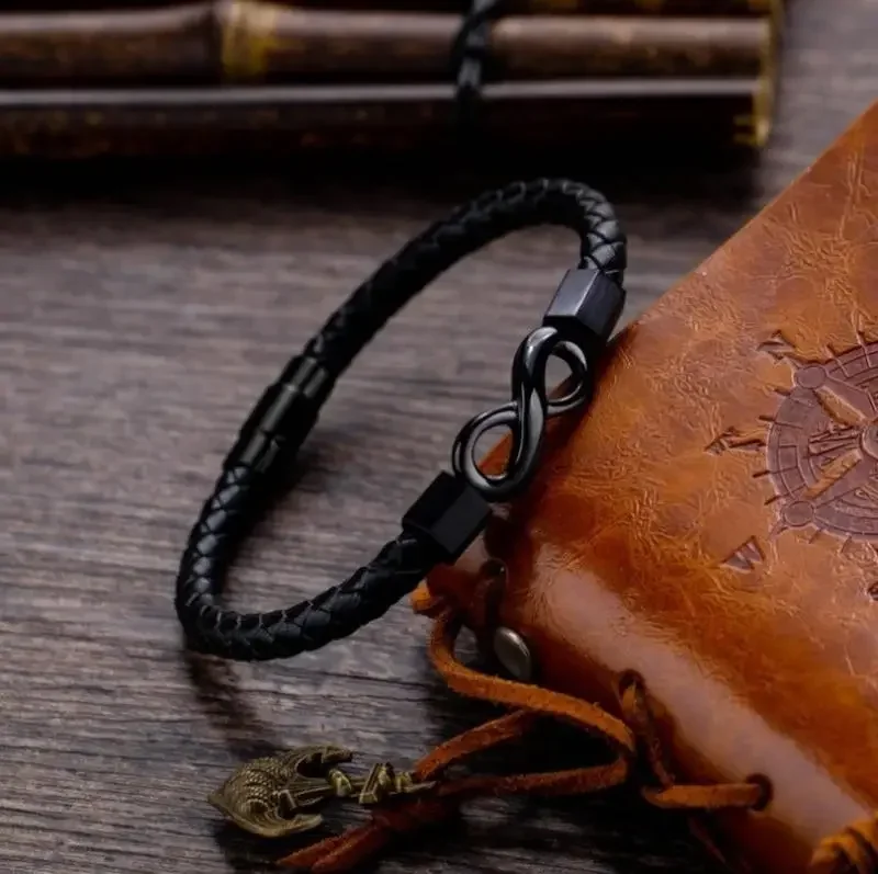 الكلاسيكية إنفينيتي حلقة الجلود سوار اليد المنسوجة الرجال الأزياء التبعي شريط للرسغ حبل المجوهرات #5