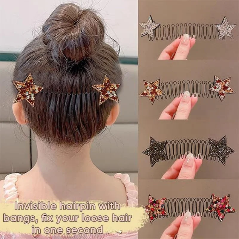 Star Rhinestone Broken Hair Comb Pentagram Hair Comb Sparkling Colour Non-Slip Hairpin Forehead Hair Tidy Fixer