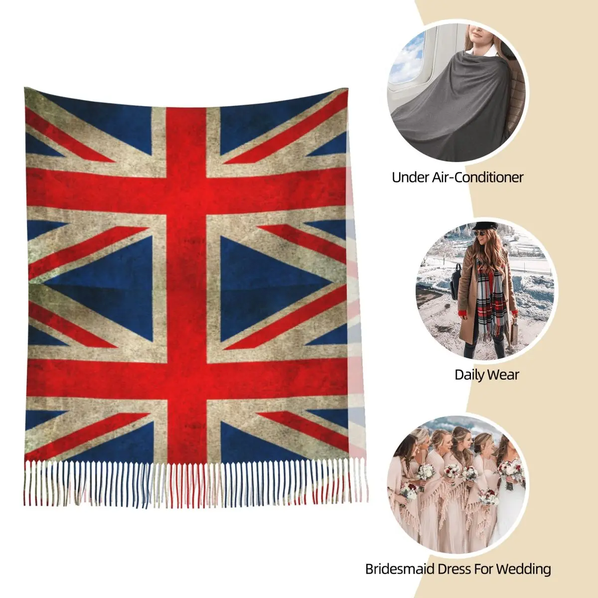القديمة والرتيعة المتعثرة خمر علم الاتحاد وشاح شرابة الأوشحة النساء شالات لينة ويلتف كبير الخريف الشتاء شال التفاف #3