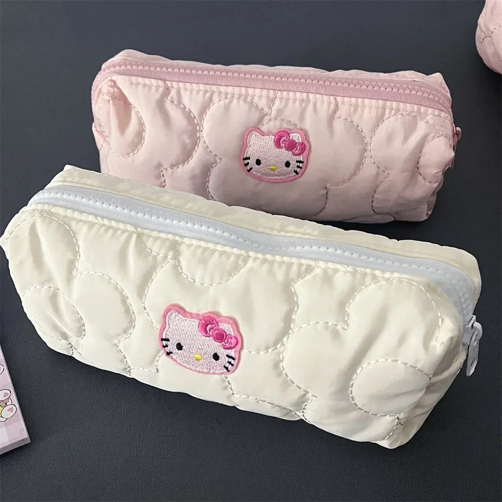 Bolsa de lápices de dibujos animados Kawaii Hello Kitty, estuche de lápices de gran capacidad, lindo Kt Cat Girl, bolsa de maquillaje, papelería escolar y de oficina para estudiantes