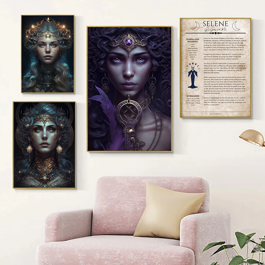 Hekate Poster Greek Goddess of Magic and Witchcraft Prints Nyx, Selene Ancient Greece Wall Art Canvas Painting Dark Gothic Decor