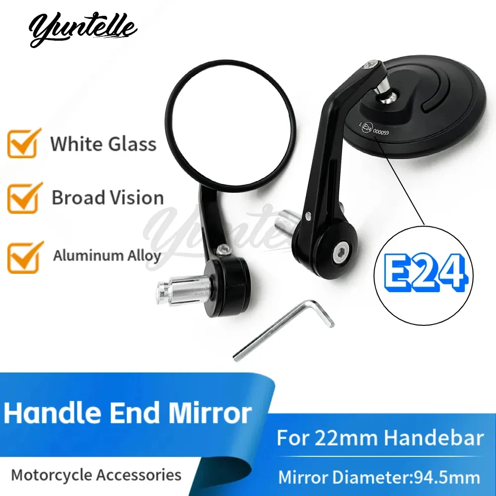1 Pair 7/8'' 22mm E24 Handlebar End Mirror Retro Round Aluminum Alloy Handle Bar End Side Rearview Mirror Motorcycle Accessories
