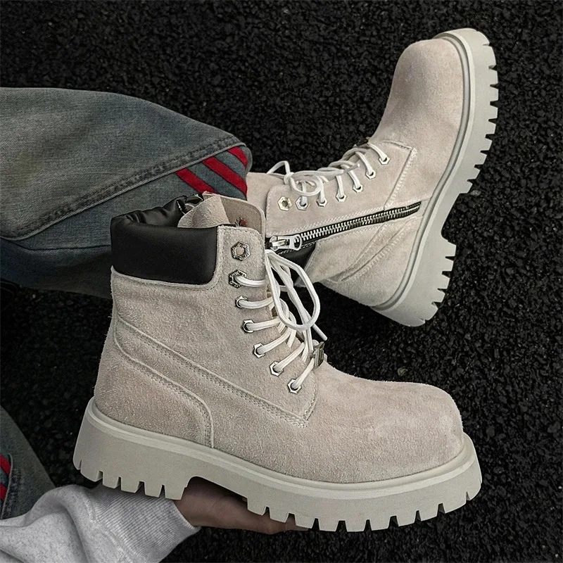 

High Quality Leather Ankle Boots for Man Outdoor Designer Business Casual Workwear Shoes for Men British High-end Fad Mens Boots