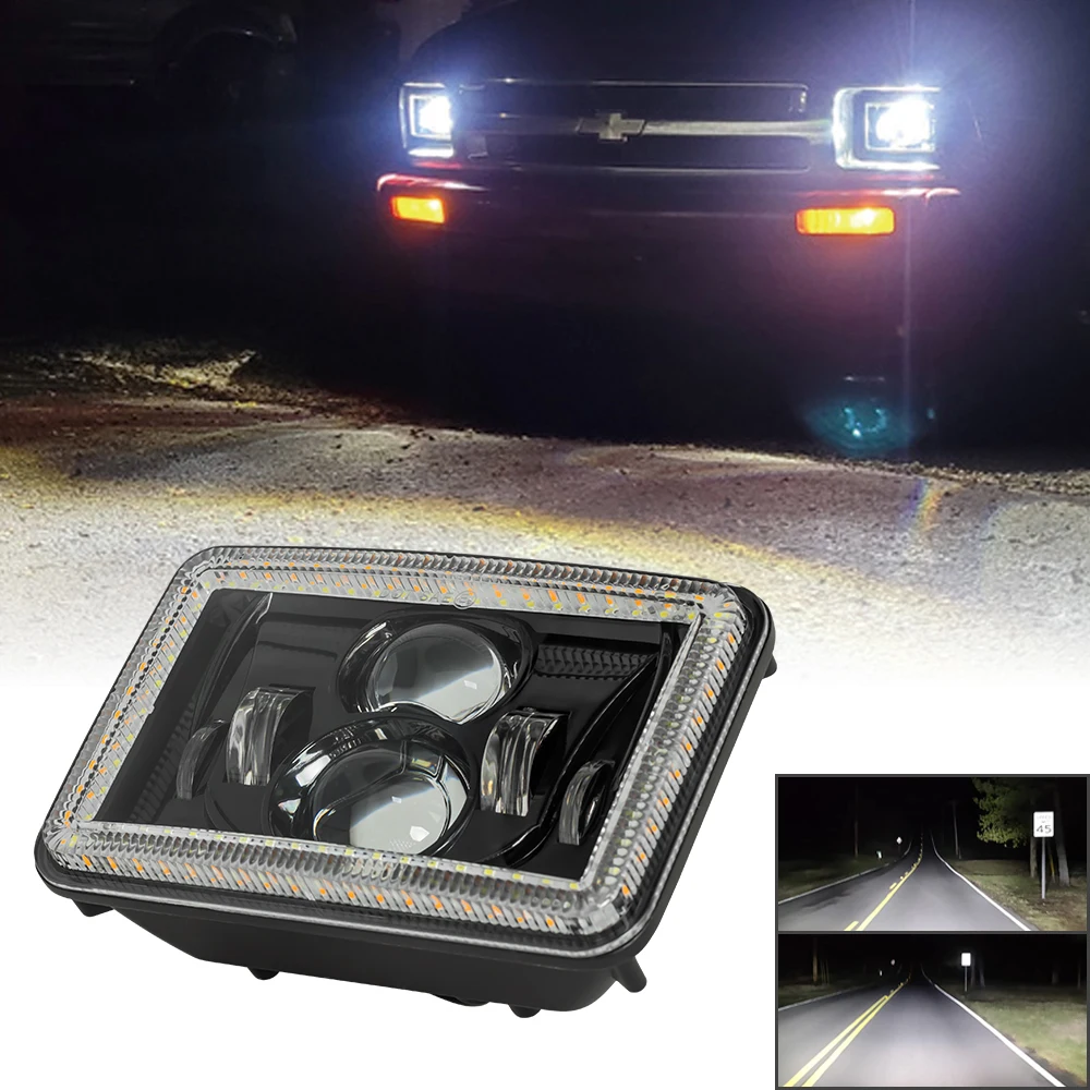

1/2PCS 4X6 inch H4 LED Headlight Square Lamp High/Low Beam With White Amber Daytime Running Light For Car SUV Trucks Offroad