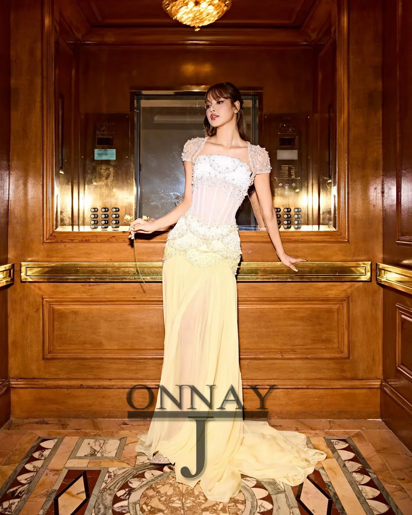 Customized Elegant Yellow Pearls Maxi Evening Dresses Chiffon Women Dubai Saudi Vestidos De Fiesta Formal Party Bespoke Gown image 4