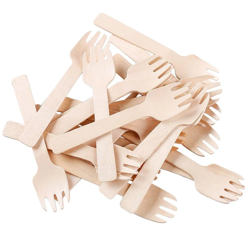 50/100/200 Pieces of Mini Wooden Forks, 4inch Disposable Wooden Cutlery, Suitable for Parties, Weddings, and Camping
