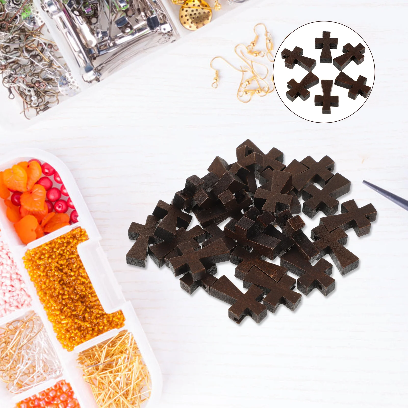 

150Pcs Cross Charm Wood Small Wooden Crosses DIY Crucifix Pendants for Jewelry Making Necklace Bracelet Keychain Accessories