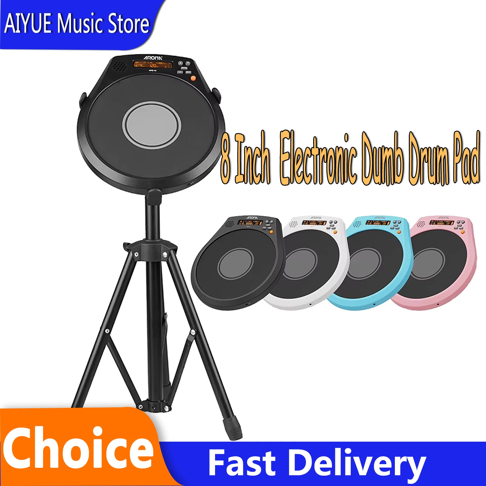

AROMA 8 Inch Multifunction Electronic Dumb Drum Pad With Speed Detection 3 IN 1 Digital Metronome Rechargeable Practice Drum