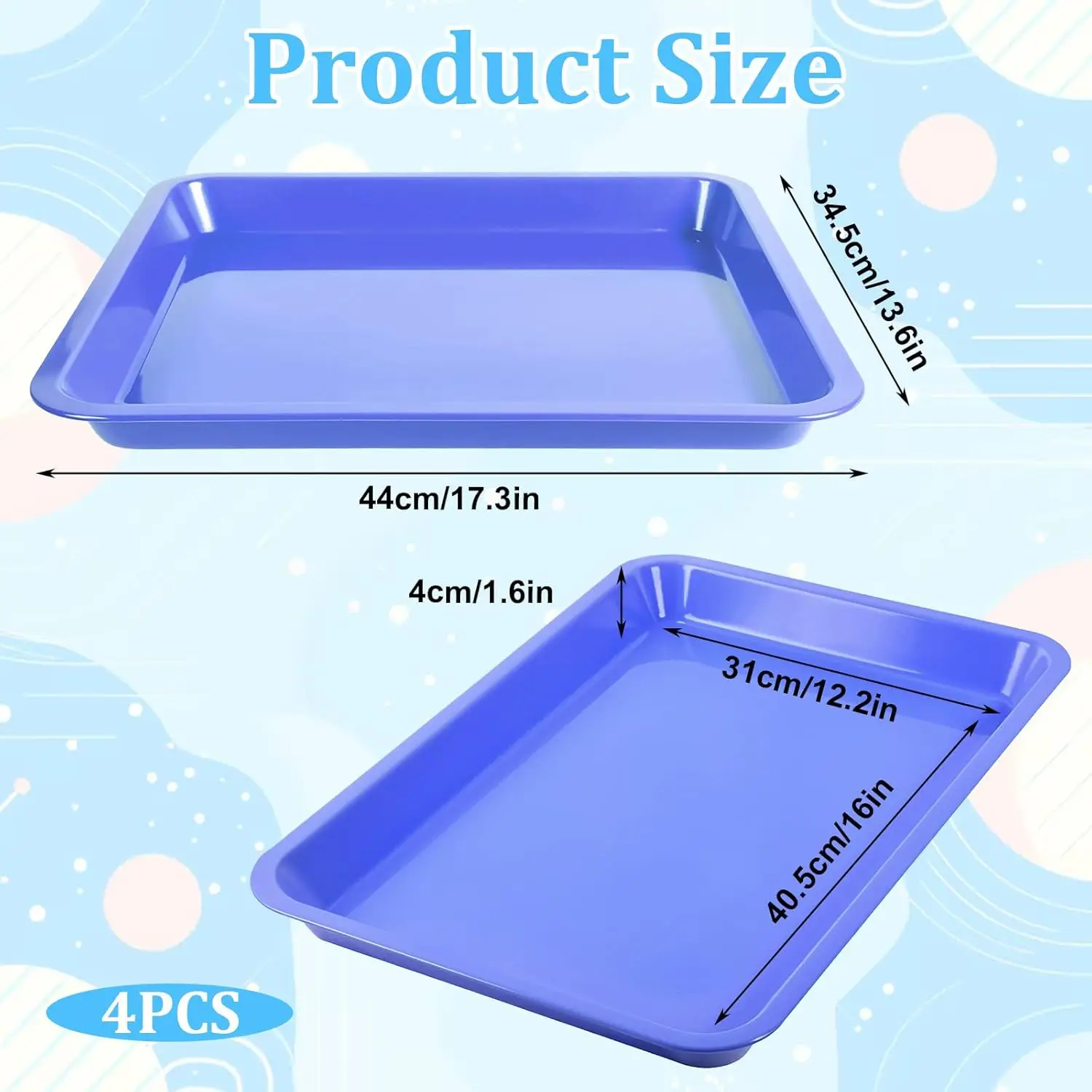 กระบะทรายแมวแบบพกพาหลากสี 4 ชิ้น สำหรับแมวสูงวัยและเฟอร์เร็ตต์ตัวเล็ก ถาดกันน้ำสำหรับเดินทาง ขนาด 17.3 x 13.6 x 1.6 นิ้ว