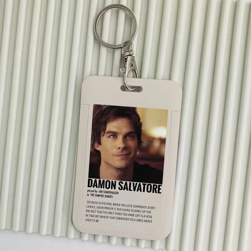 Popular The Vampire Diaries Keychain Card Holder Damon Elena Stefan Keychains Holders Bank Bus ID Credit Cards Key Ring Chains