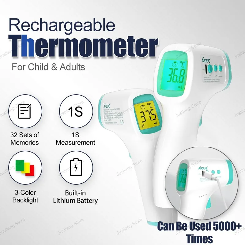 JUSTLANG Wiederaufladbares LCD-Thermometer ℃ ℉   Infrarot-medizinisches Stirnthermometer, berührungslos, Körpertemperatur, Fieber, Baby und Erwachsene