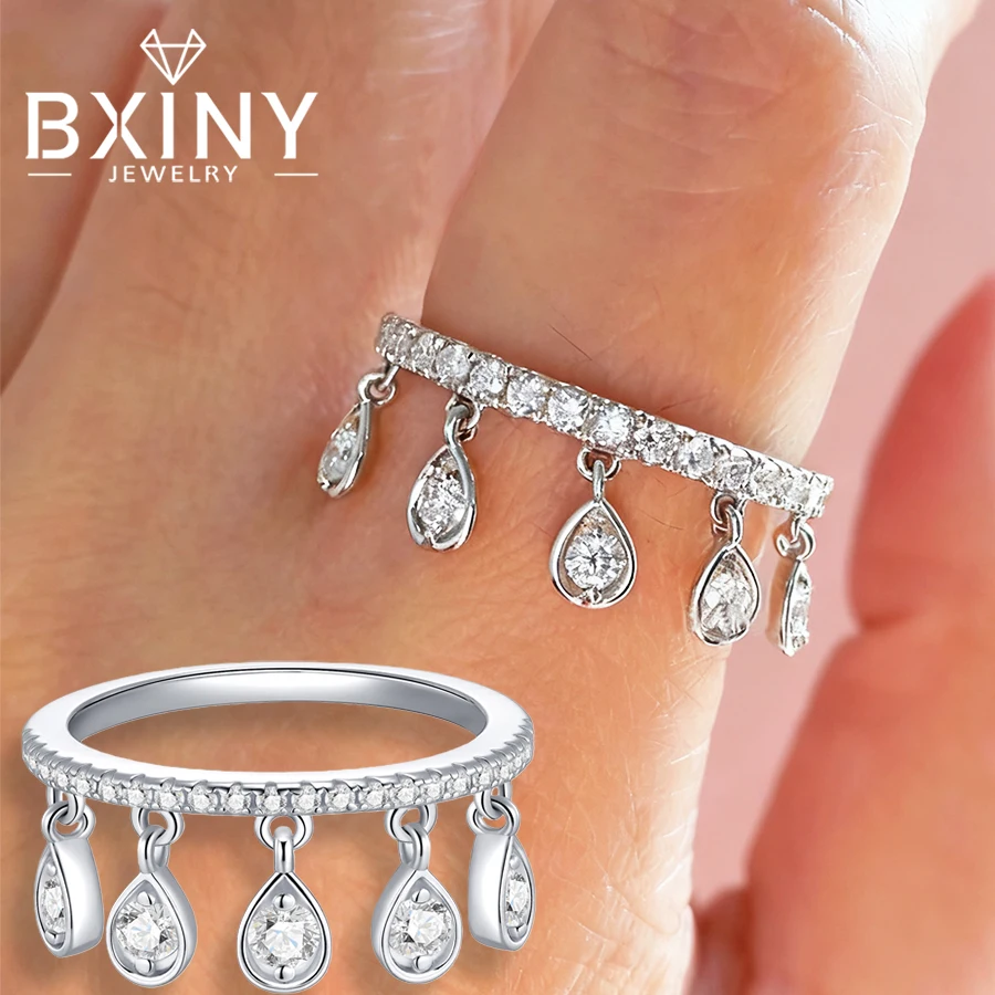 

BXINY кольцо с кисточкой из муассанита, стерлинговое серебро 925 пробы для женщин, висячие бриллиантовые обручальные кольца с каплями воды, ювелирные изделия, подарок с GRA